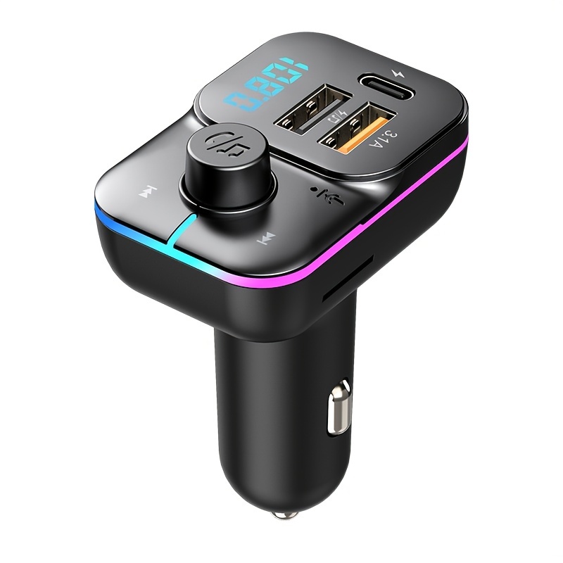 Transmetteur FM Bluetooth pour voiture, adaptateur autoradio Bluetooth  rétroéclairé 7 couleurs LED, double ports USB QC3.0 charge, kit mains  libres pour voiture 