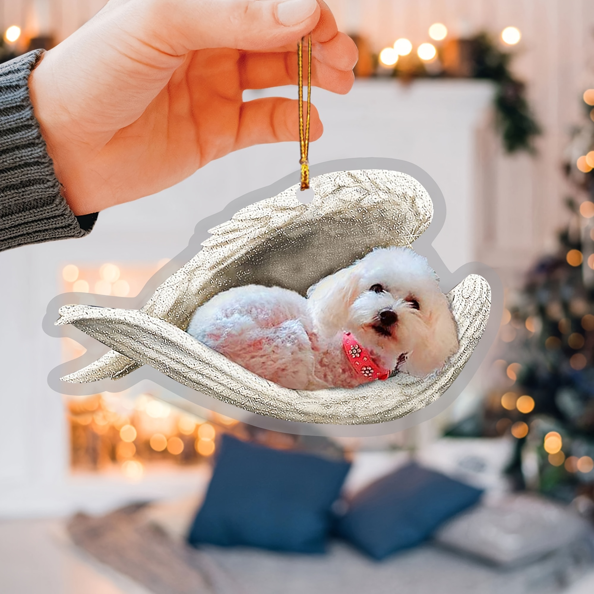 Dog Acrylic Ornament - Dog Sleeping Angel Wings Ornament - Dog Lovers Gifts  - Sleeping Pet Within Angel Wings