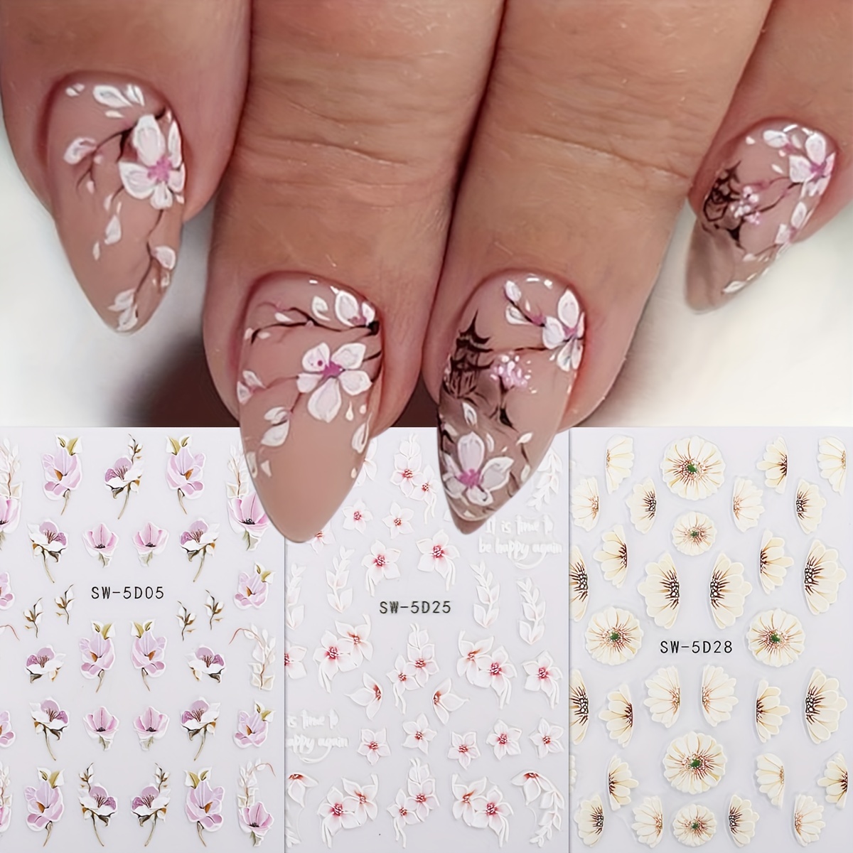 5D Flowers Nail Art Embossed Floral Stickers Self Adhesive Nail Sliders  Decal DIY Nail Art Decoration – the best products in the Joom Geek online  store
