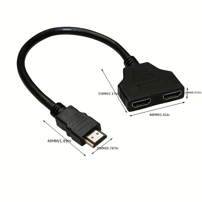 HDMI Splitter Adapter Cable HDMI Male to Dual HDMI Female 1 to 2 Way,  Support Two TVs at The Same Time, Signal One in, Two Out 