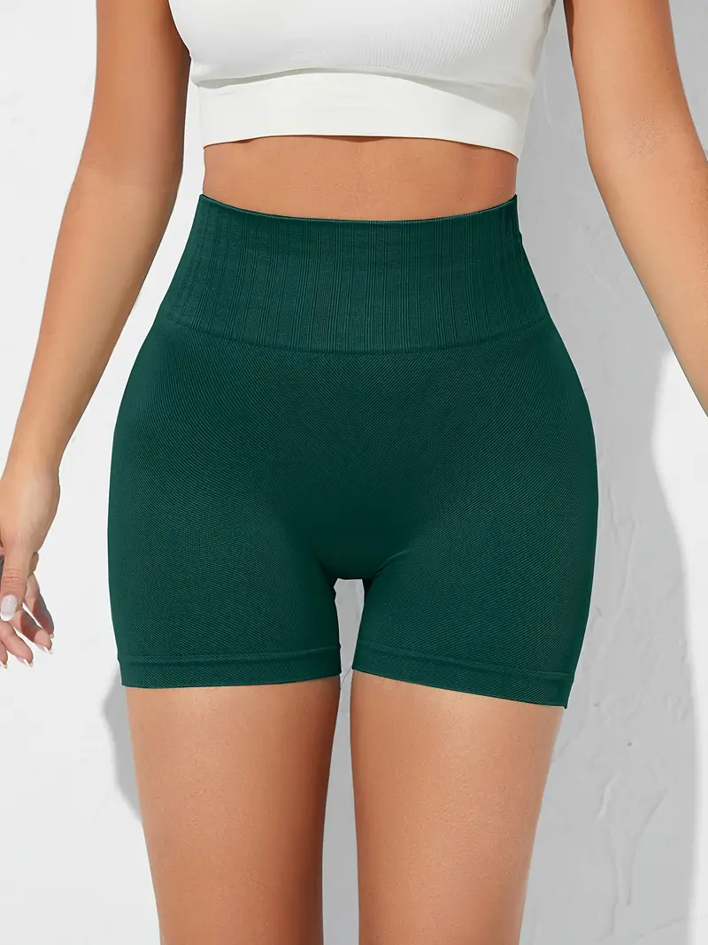 Solid Color High Waist Biker Shorts Stretchy Ruched Butt - Temu