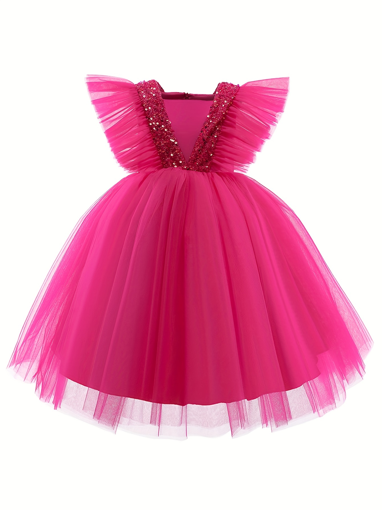 Girls Adorable Sequins V back Ball Gown Bowknot Decor - Temu Australia