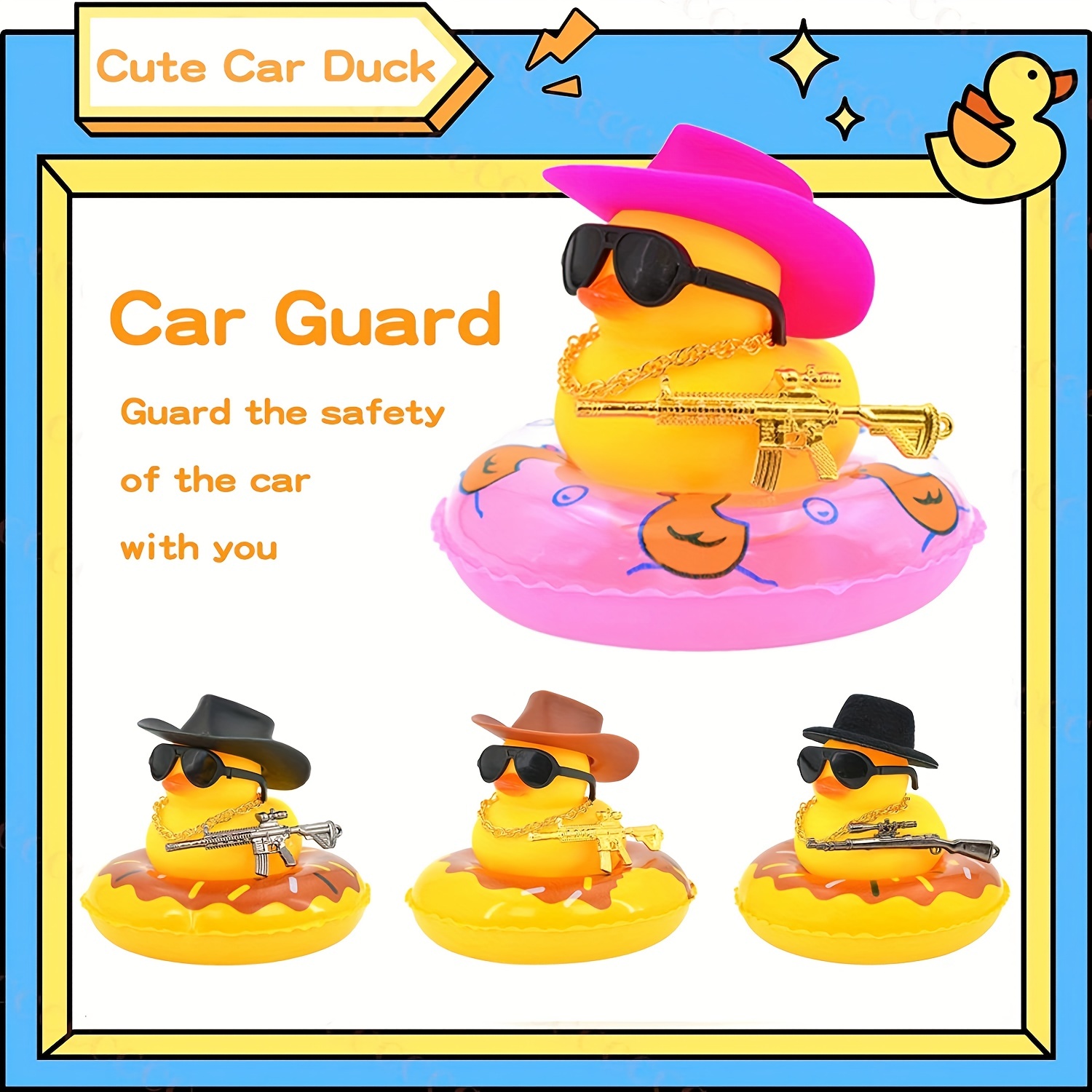 KINBOM Rubber Duck Car Ornament, Car Duck Decoration Dashboard Duck Yellow  Duck Décor for Car Dashboard Office Bedroom Boys Girls Kids Bathing Toy  (Blue Transparent Swim Ring) : : Toys & Games