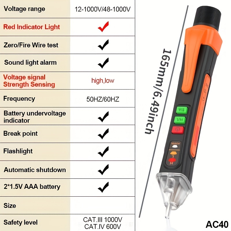 Détecteur de tension sans contact, stylo de Test, indicateur de