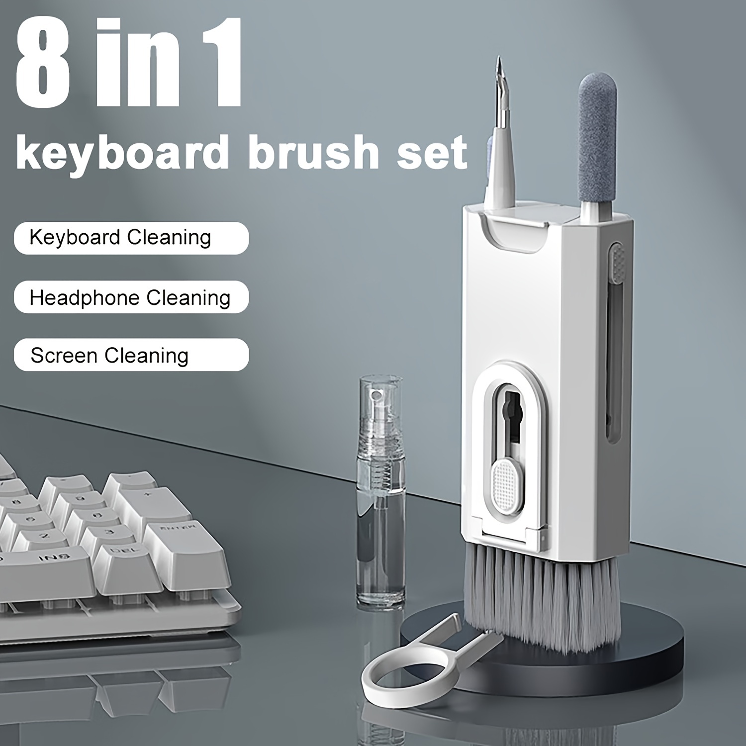 Cepillo limpiador de teclado de ordenador multifuncional, extractor de  teclas, auriculares, Herramientas de limpieza de teléfono, portátil
