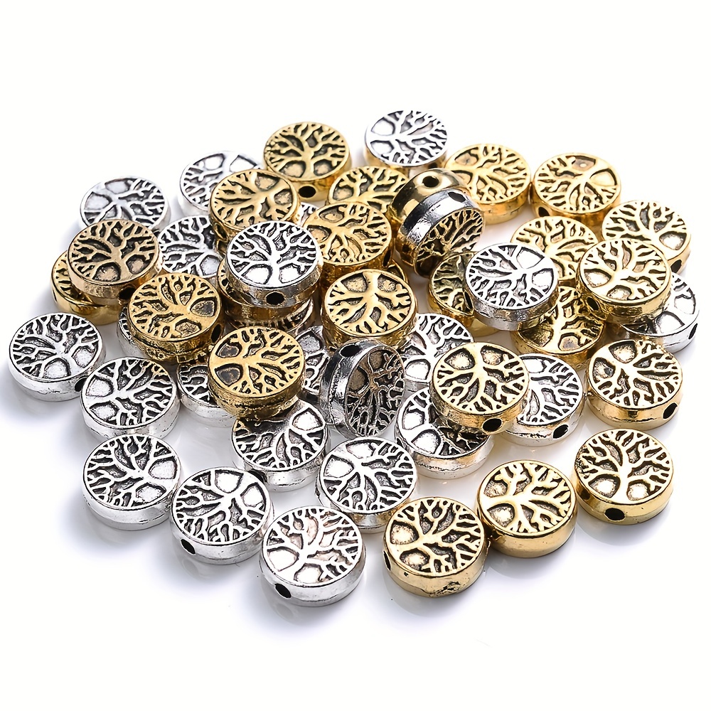 

30pcs 9mm Round Flat Life Tree Metal Beads Antique Spacer Beads Creative Fashion For Diy Bracelet Necklace Beaded Crafts Jewelry Making Supplies