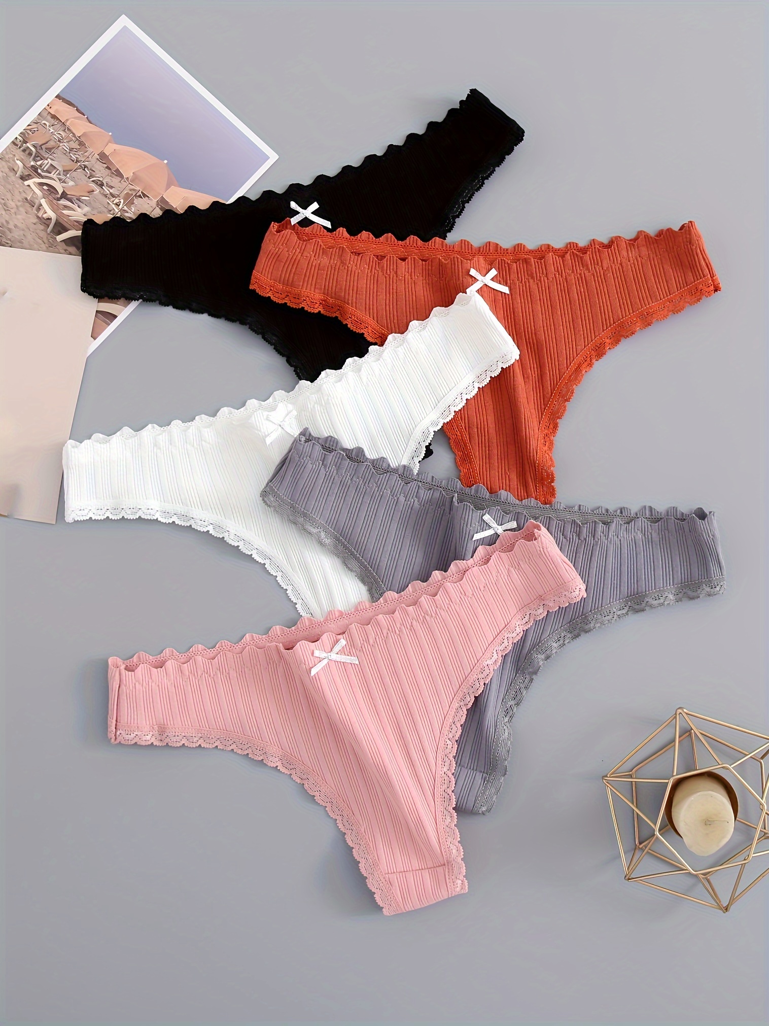 Floral Lace Thongs Cut Low Waist Bow Tie Panties Women's - Temu