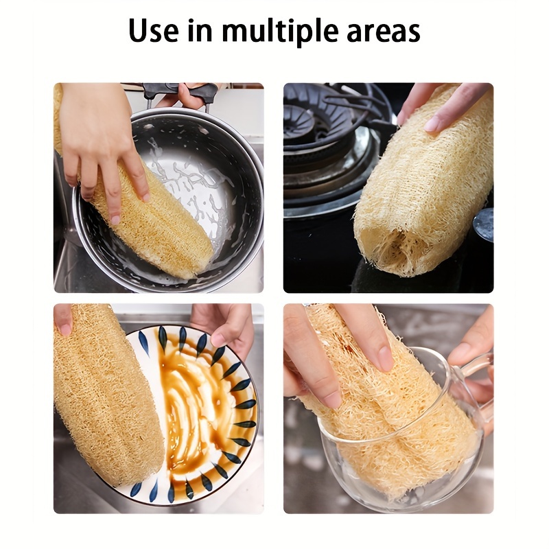 1pc, Loofah Dishwashing Sponge, Non-stick Oil Loofah Brush, Non-scratch Pot Scrub Brush, Loofah Kitchen Cleaning Scrub Sponge For Kitchen Stove Range Hood Pot Bottom Sink, Cleaning Supplies, Cleaning Tool, Back To School Supplies