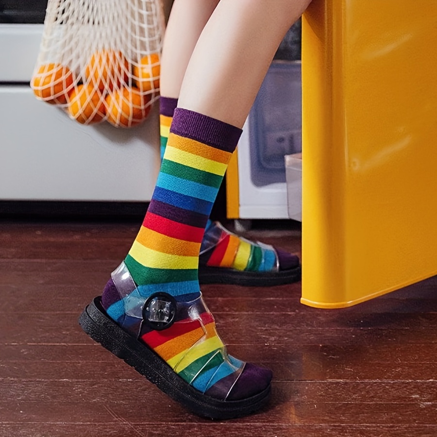 Rainbow Color Striped Calf Socks Five toe Split - Temu Australia