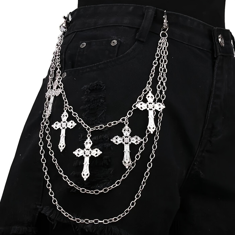 Alloy Lead Color Skull Print Jeans, Men's Waist Decorative Pant, Trousers Chain Pocket Chains Hip Hop Rock Punk Gothic Trouser Jeans Belt,Temu