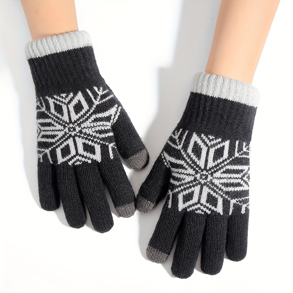 Christmas Snowflake Plush Gloves Touch Screen Warm Knitted Full Finger