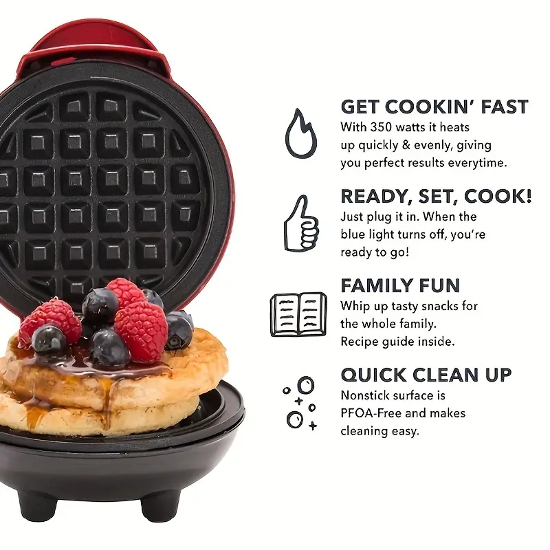 1pc mini waffle maker machine nonstick waffle iron for kids pancakes waffles paninis breakfast lunch snack household cooking machine details 7