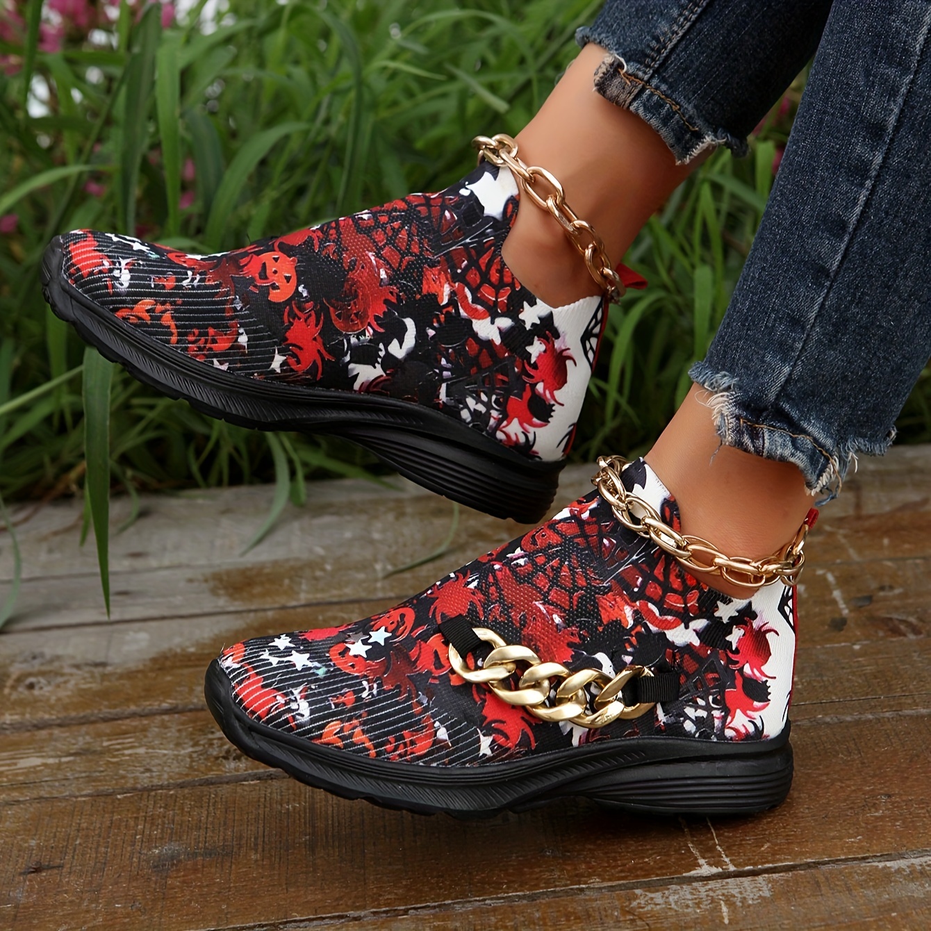 Women's Cartoon Print Knitted Sneakers, Slip On Shock Absorption Flat  Sporty Shoes, Lightweight Low-top Casual Shoes - Temu United Arab Emirates