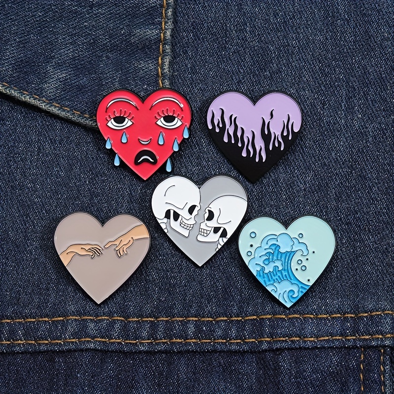 1 Pcs Heart Pins Punk Pins Brooches Shirt Bag Colorful Badge Jewelry