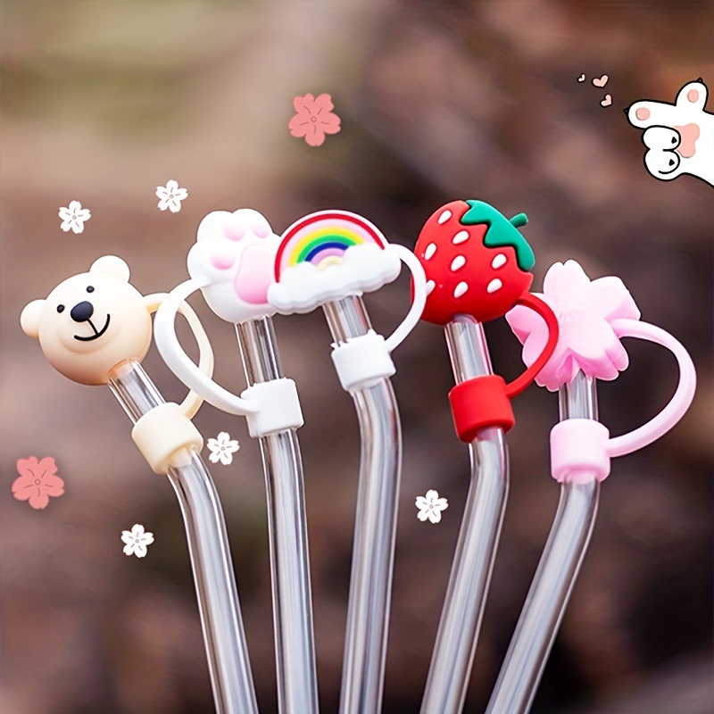 2023 Starbucks Straw Cups Plug Cute Bear Topper Silicone Straw Cover Tip 8mm