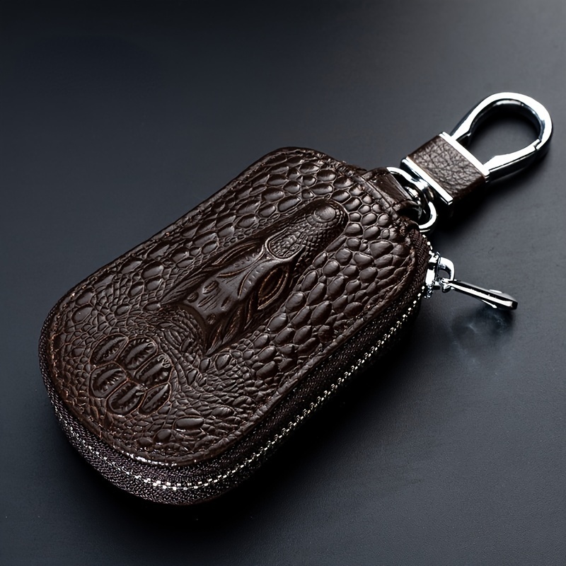 TEMU 1pc Men's Top Layer Cowhide Car Key Bag, Crocodile Pattern Key Bag, Valentine's Day And Birthday's Gift For Men