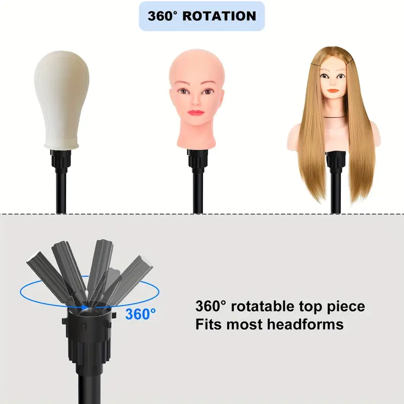 Adjustable Mannequin Head Tripod Stand with Tray