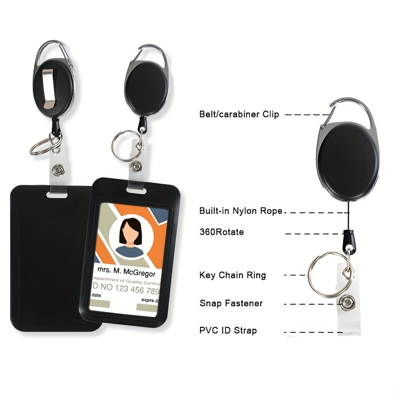 Retractable Id Badge Holder (card Holder + Retractable Clip) - Temu