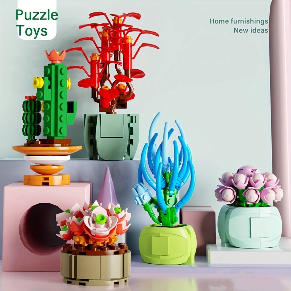 1pc Diy Blind Box Succulent Building Blocks Flowers - Temu