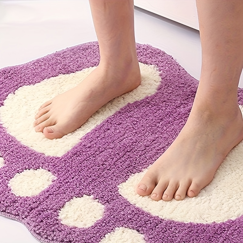 1pc Two Tone Bath Rug, Polyester Footprint Design Toilet Mat For