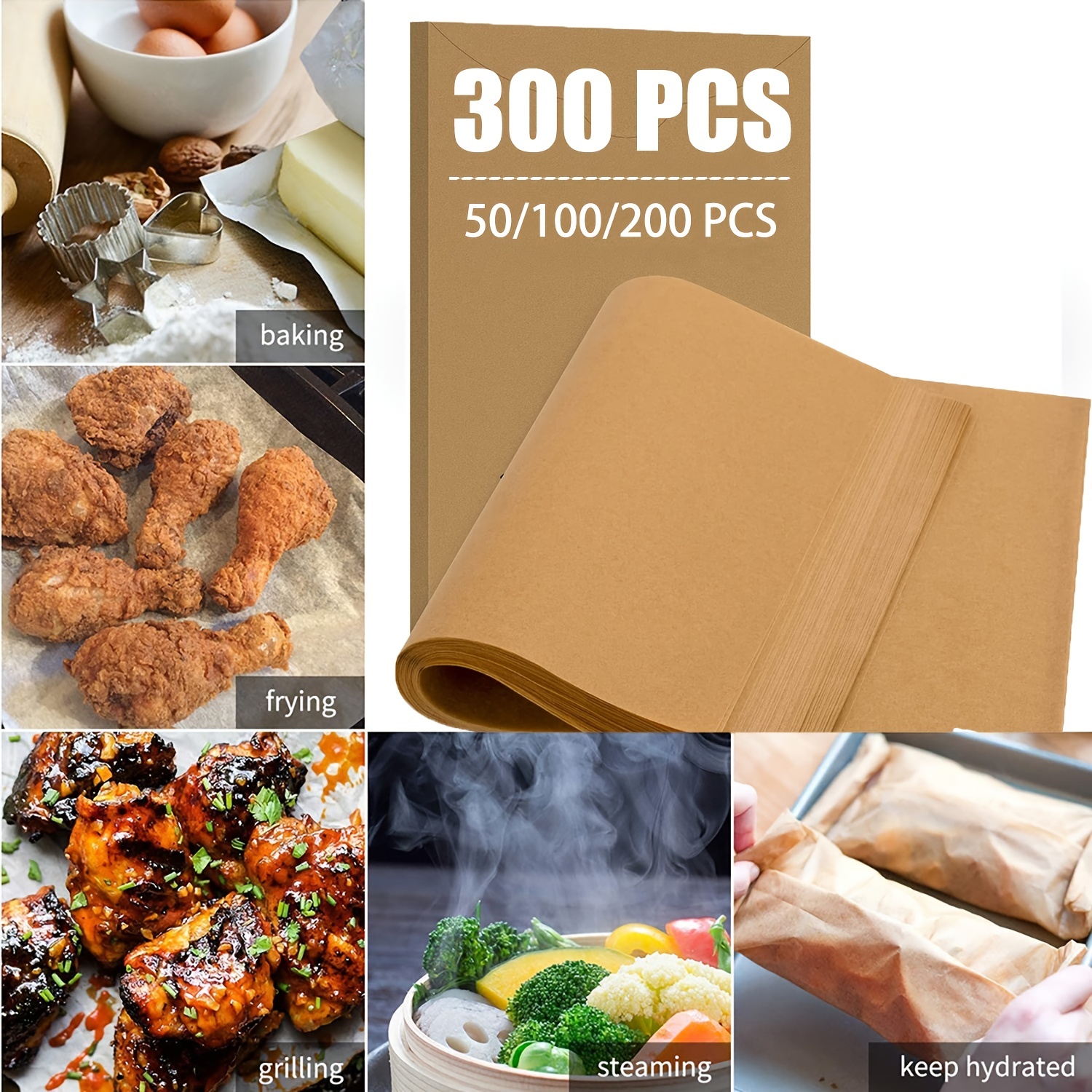 200 Pack Precut Parchment Paper for Baking, 12 x 16 Unbleached Brown  Nonstick Liners for Half Sheet Pan