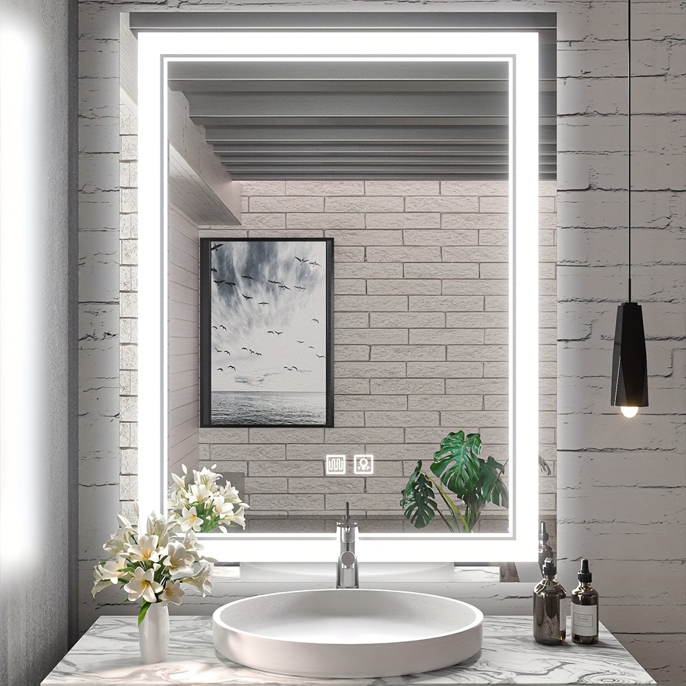 Espejos de baño LED de 32 pulgadas de 24 pulgadas, espejos de tocador para  montaje en pared, accesorios de baño y hogar con luz de 3 colores, control