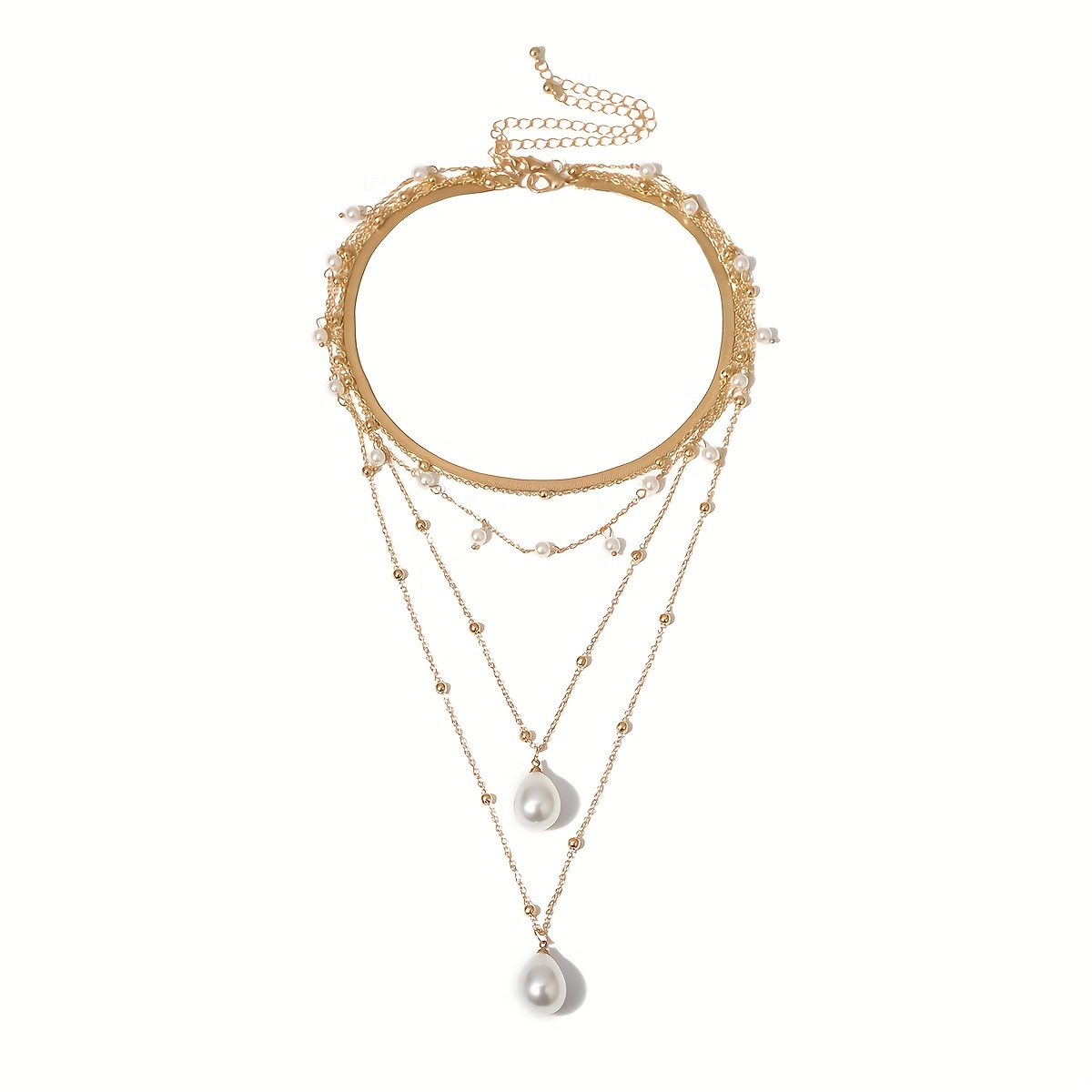 2pcs Layered Tassel Faux Copper Bead Flat Snake Chain Necklace Set