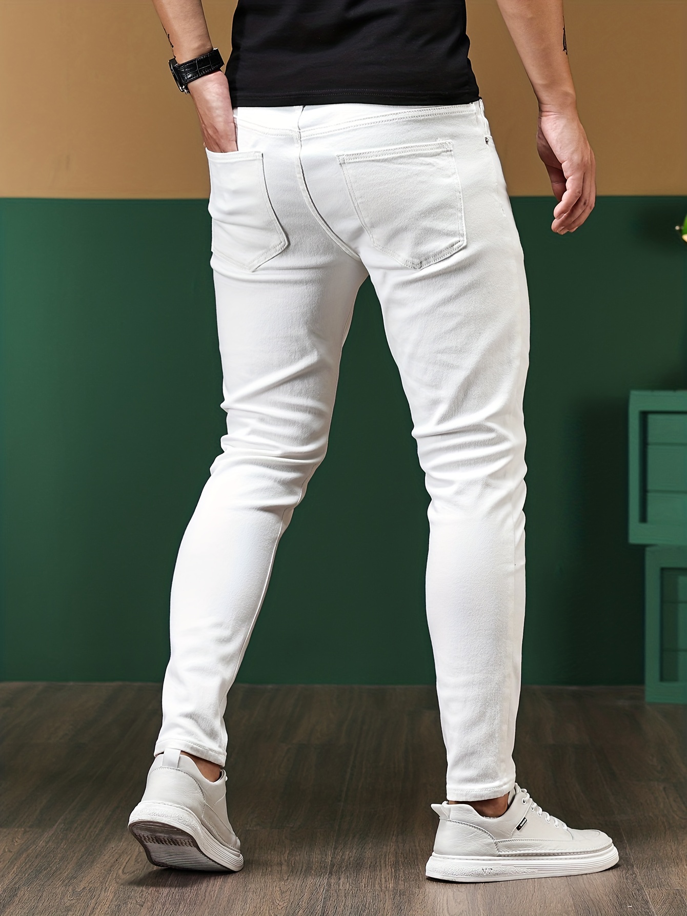 Pantalones Vaqueros Para Hombre Jeans Ajustados Elásticos Con