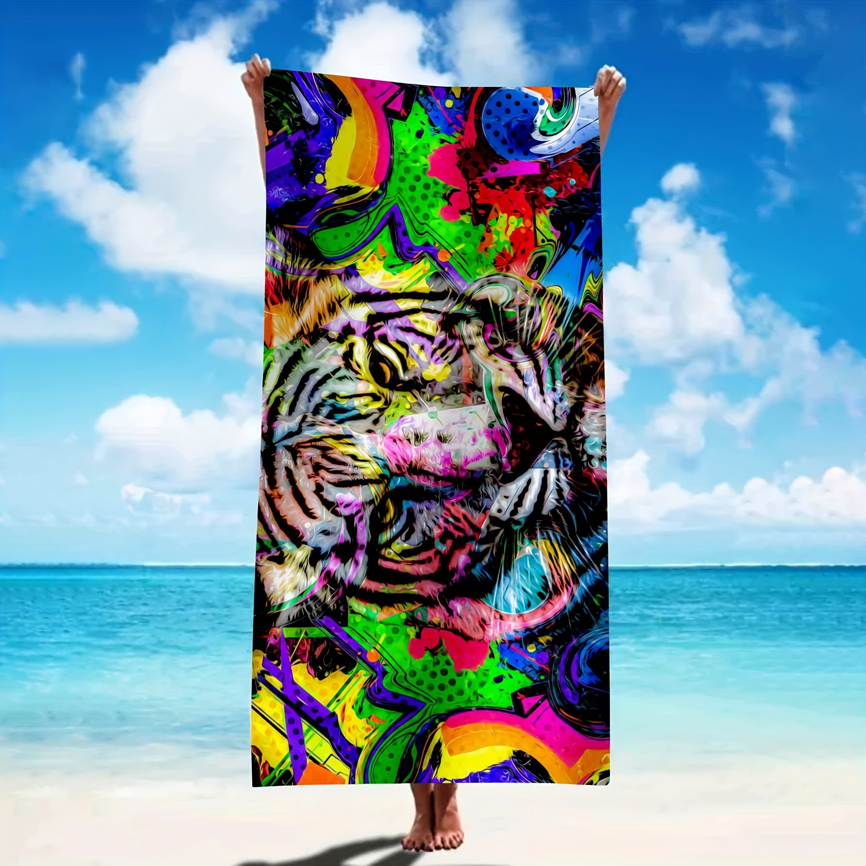 Toalla Playa Grande Diseño Tigre Multicolor Toalla Baño - Temu