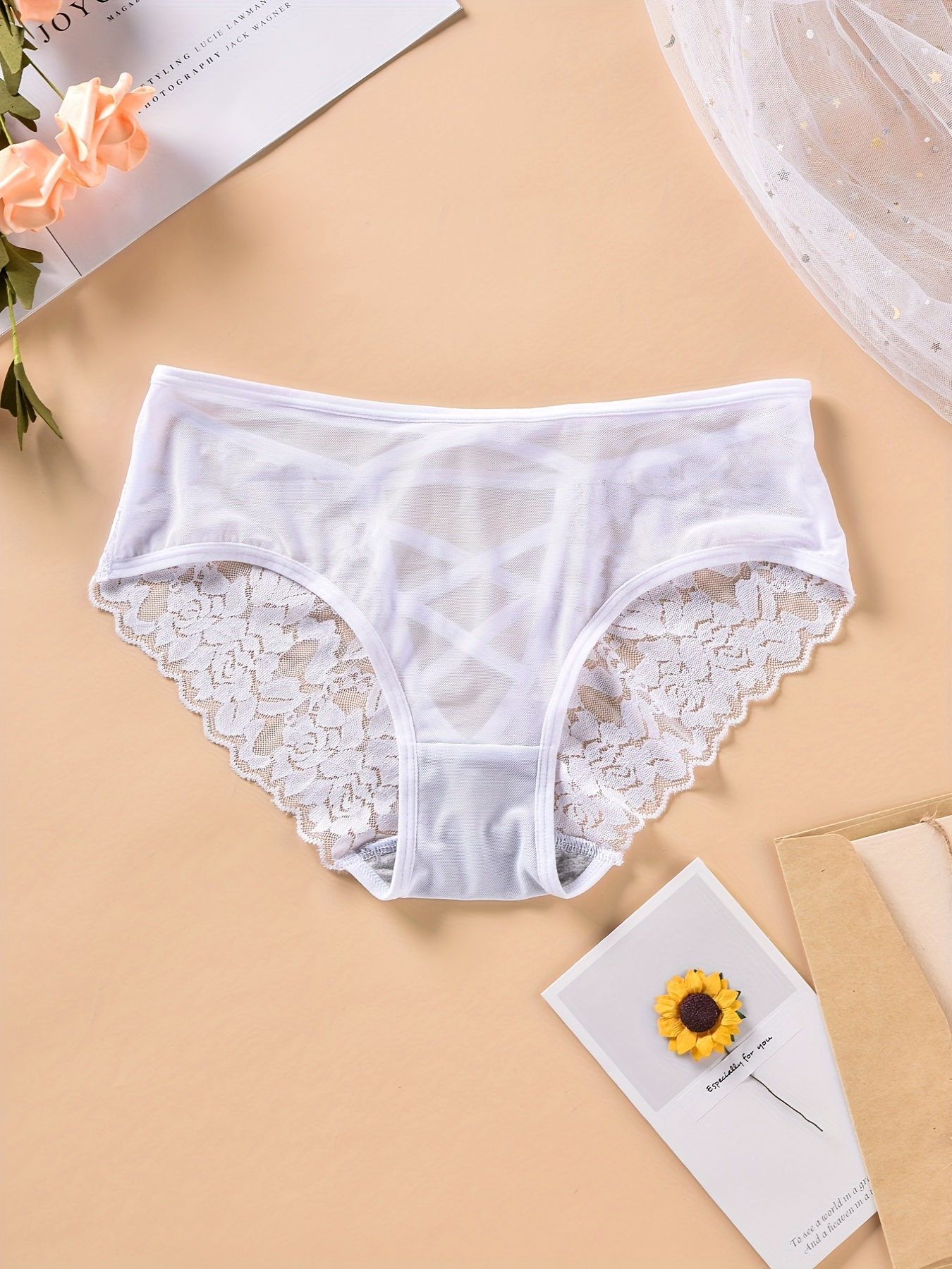 Lace Trim Hipster Panties Cross Hollow Breathable Intimates - Temu