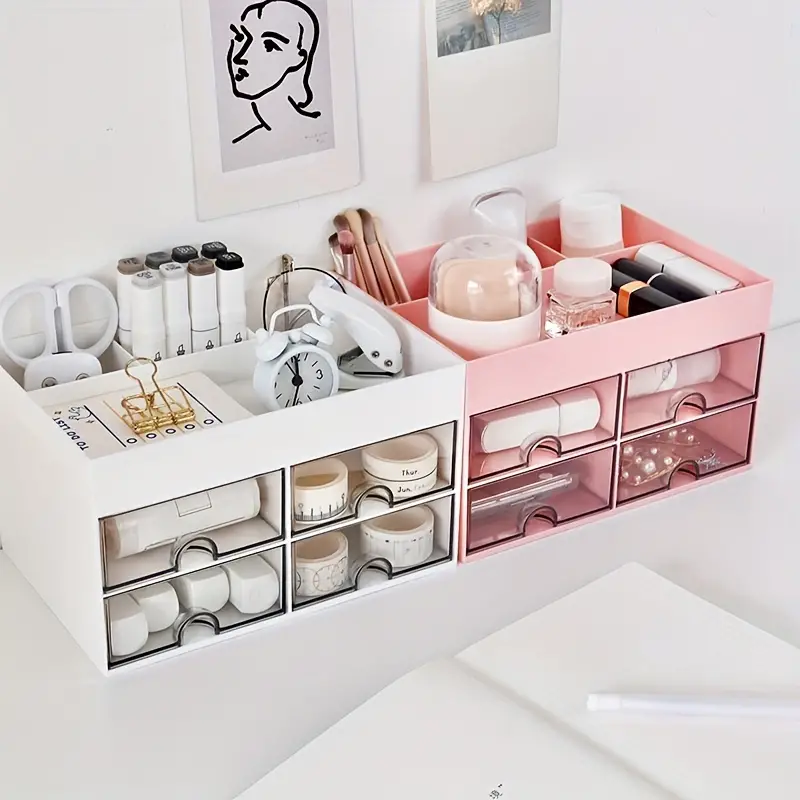 4 Drawers Desktop Makeup Organizer: The Perfect Solution For Storing Your  Makeup, Brushes, Skincare Products & More! Dormitory Desktop Pen Holder Acry