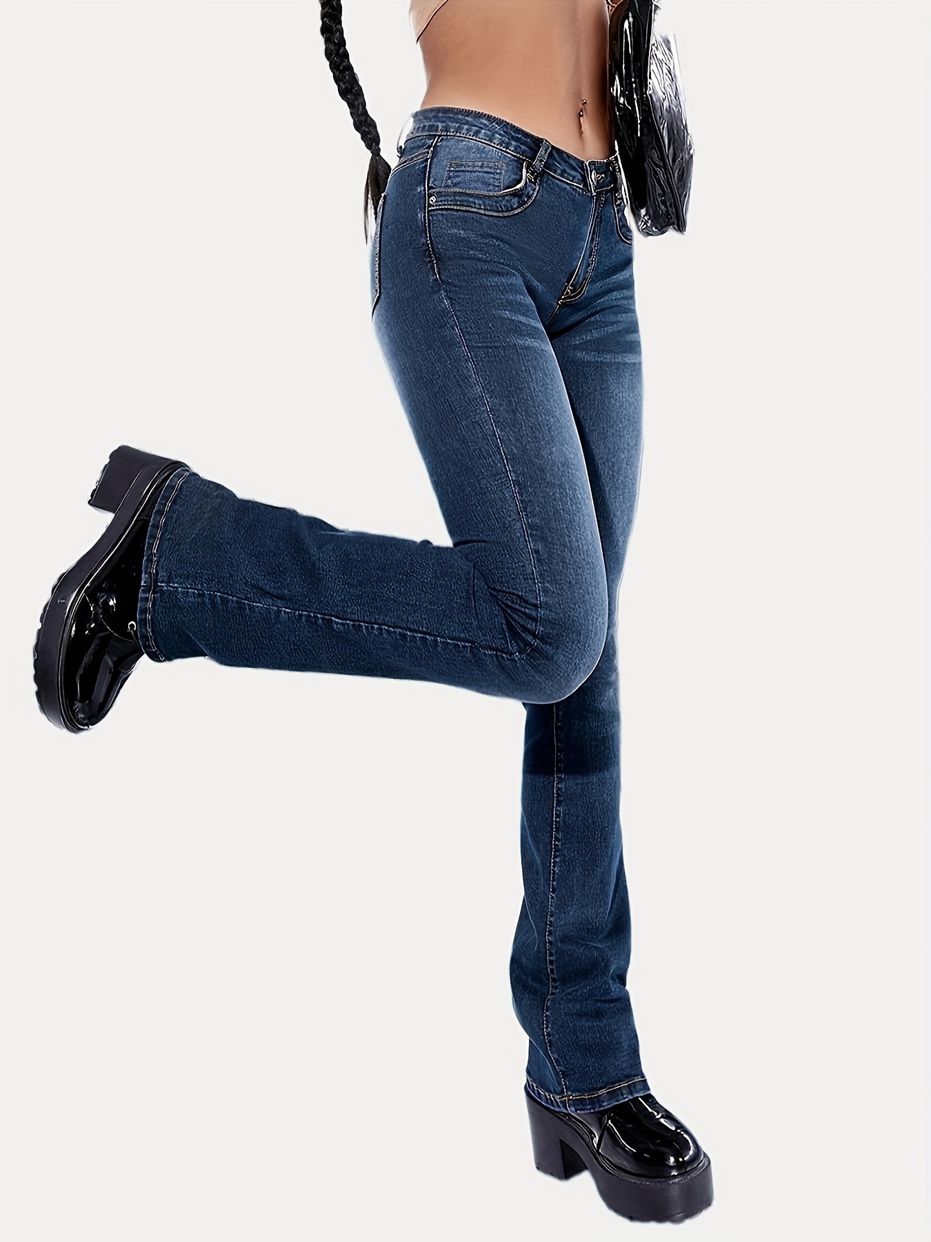 High Bell bottom Jeans Semi stretch High Waist Boot cut - Temu Canada