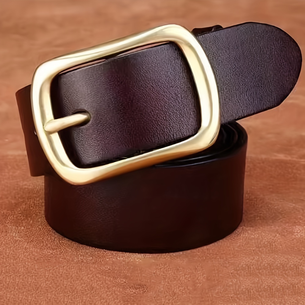 Cowhide Copper Pin Buckle Men's Belt Green Middle Aged Jeans Retro Belt