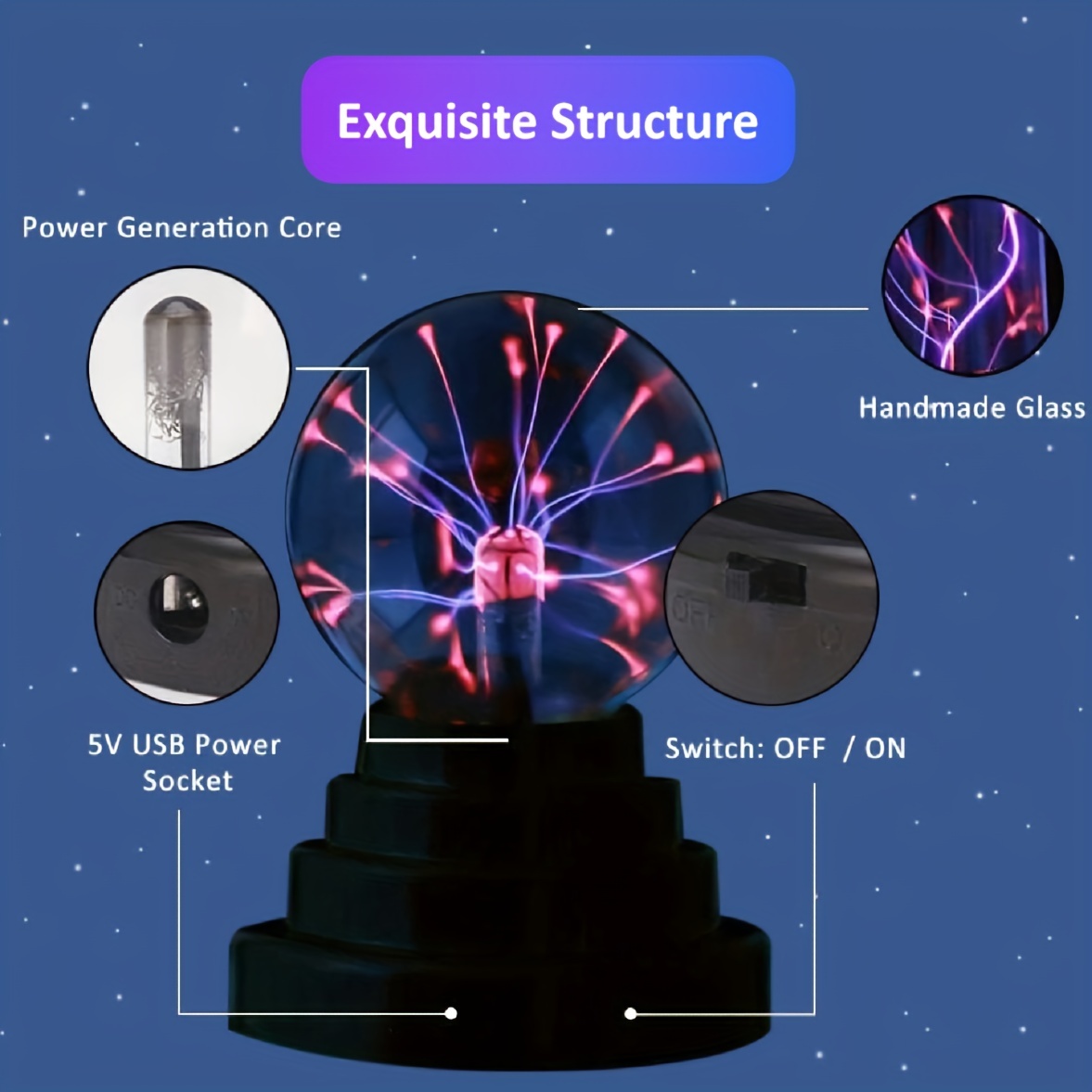 AXTMR Boule de plasma géante unisexe, lampe electricité statique qui peut  être touchée et contrôlée par le son, sphere plasma magique à induction