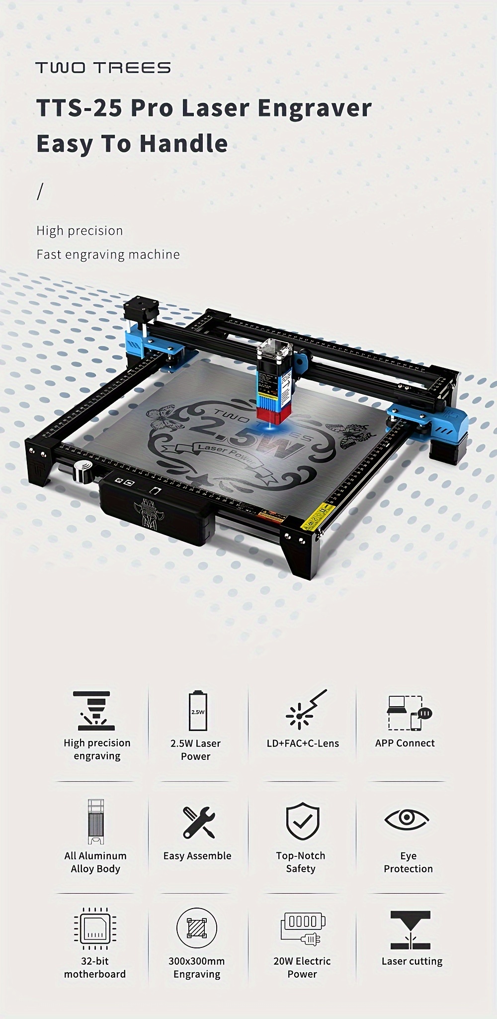 Tts 25 Máquina Grabado Láser 2.5w Corte Madera Acero - Temu