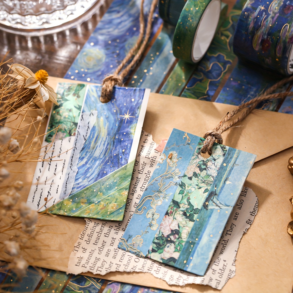 Geesinimo Washi - Juego de 36 rollos de cinta adhesiva dorada vintage Van  Gogh, cinta decorativa ancha para diario, suministros de álbumes de