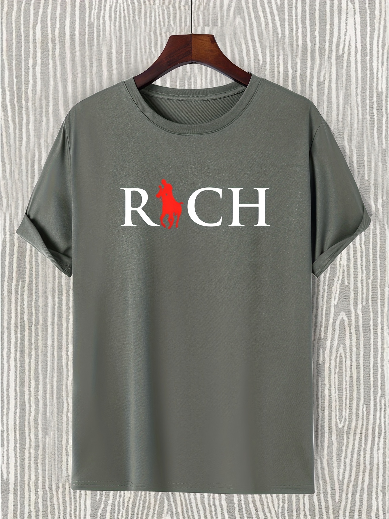 Mens Casual Slightly Stretch Rich Graphic Tee Male Temu New Zealand