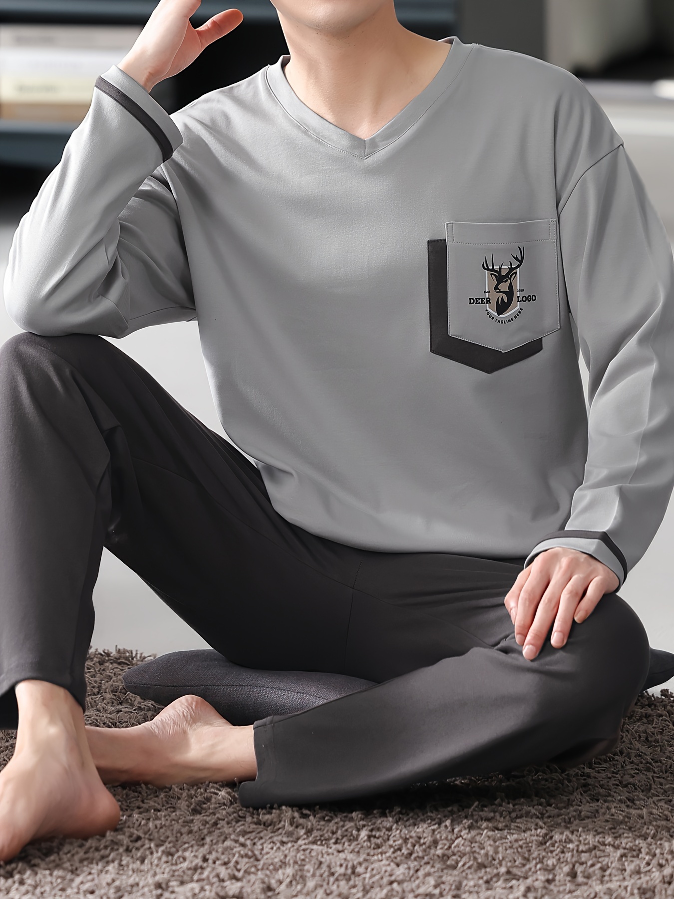 Men's Pure Cotton Long Sleeve Pajamas Spring/Autumn Thin Style Youth Home Wear Set Loose Fit for Autumn/Winter