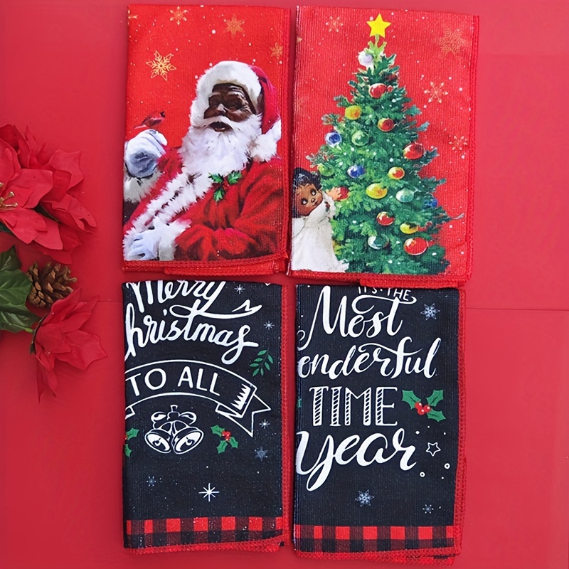 Christmas Hand Towels, Christmas Tree Santa Claus Pattern Winter Theme Kitchen  Dish Towels, Christmas Theme Scouring Pad, Cleaning Stuff, Christmas Decor,  Kitchen Supplies - Temu