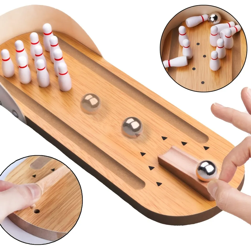 Educational Wooden Toys Creative Mini Desktop Bowling Parent Child Interactive Desktop Game Casual Adult Fingertip Indoor Desktop Decompression Game Steel Ball Board Game Party Game Toy Gift Save More With Clearance