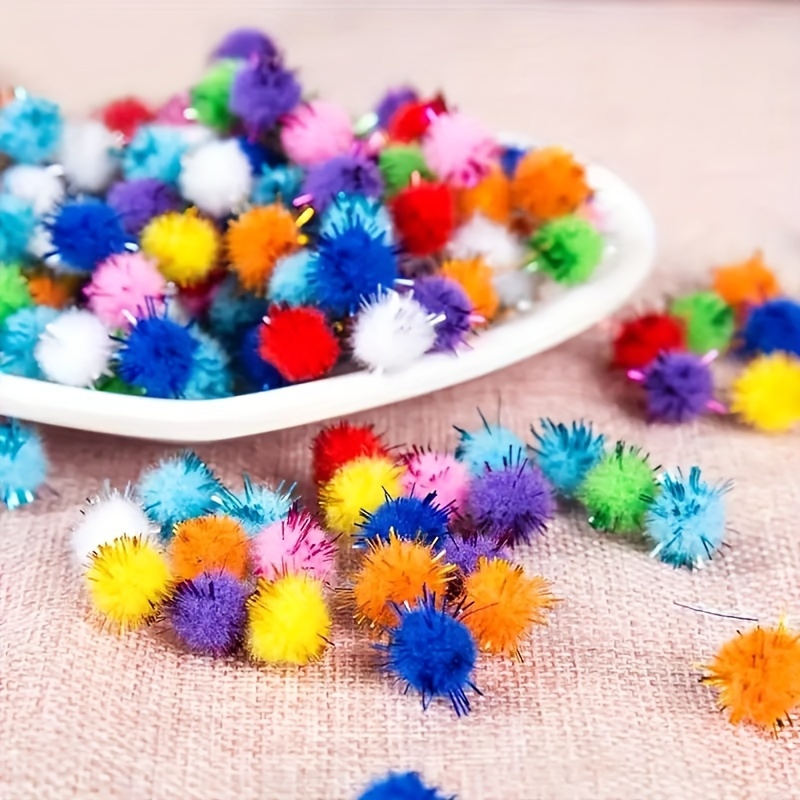 8mm Mini Glitter Pom Poms Small Fluffy Craft Embellishments - 10 Colours