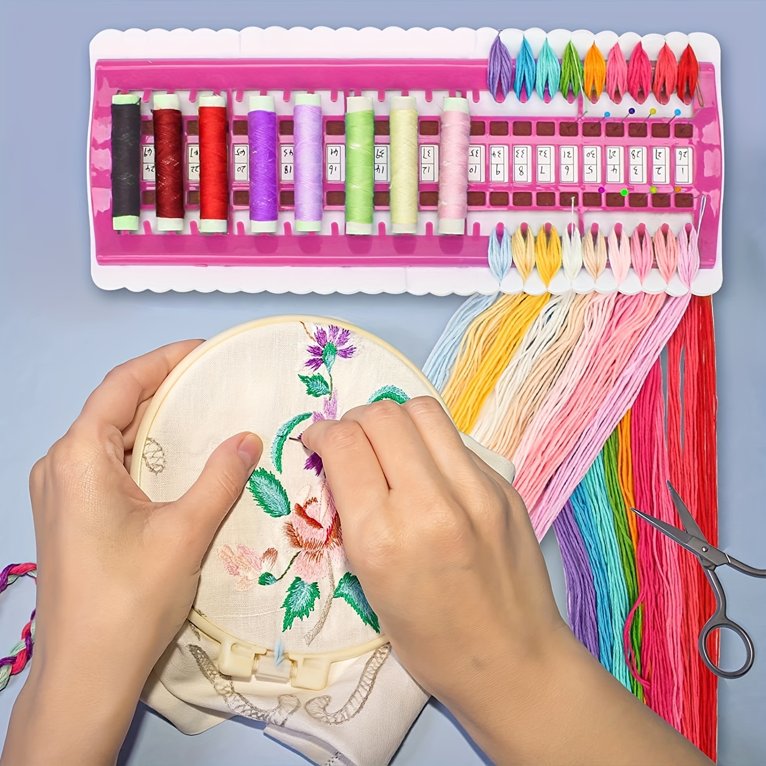 100pcs Plastic Floss Bobbins And Embroidery Thread Organiser Storage Box  With 98pcs Floss Number Stickers For Embroidery