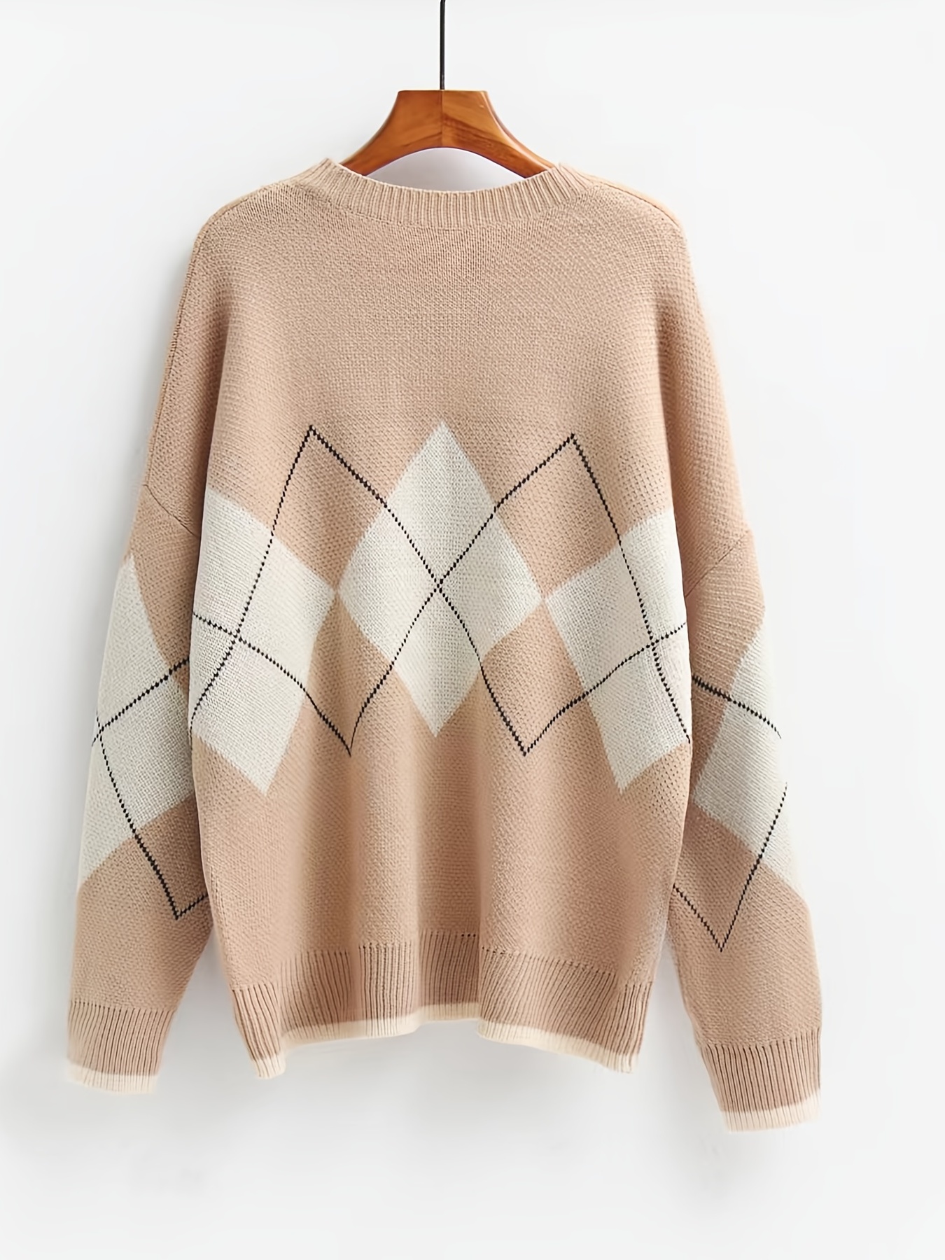 Argyle Pattern Round Neck Sweater