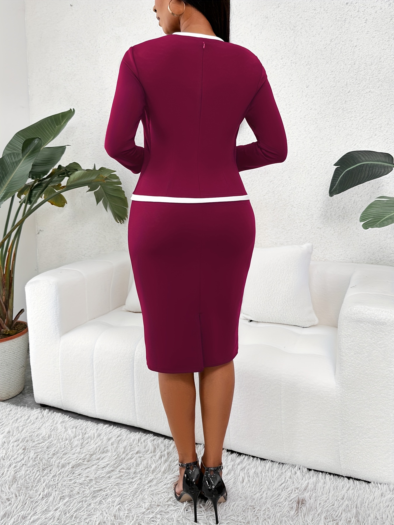 Autumn Long Sleeve Bodycon Elegant Office Lady Dress Fashion Houndstoo –  teawithtradonna