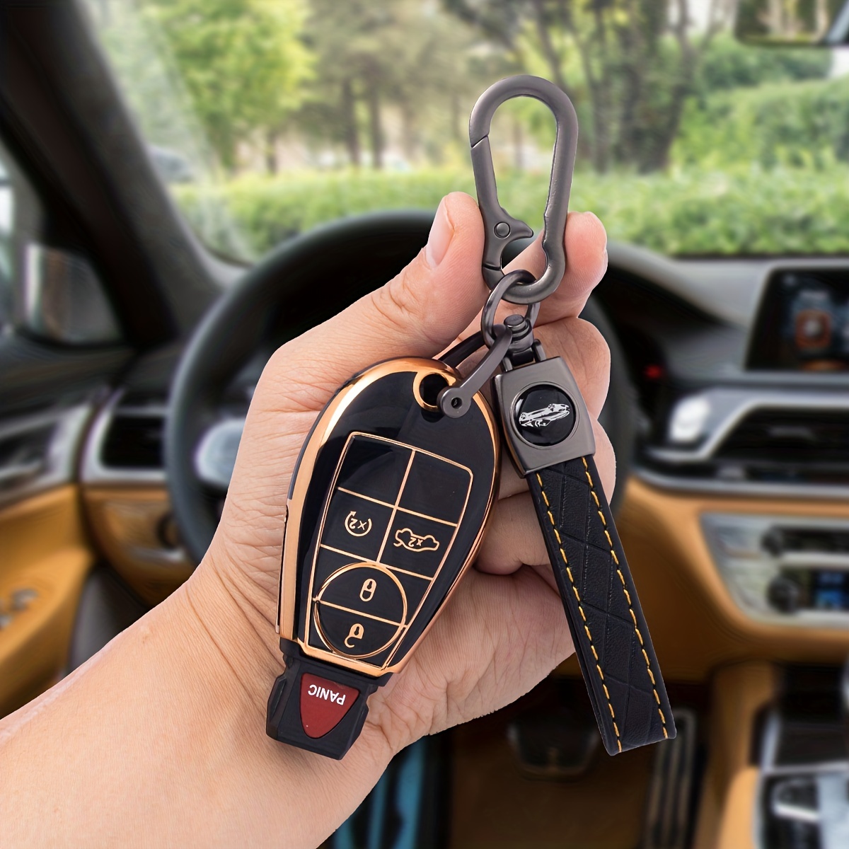 1set Rhinestone Decor Keychain & Car Key Case & Screwdriver