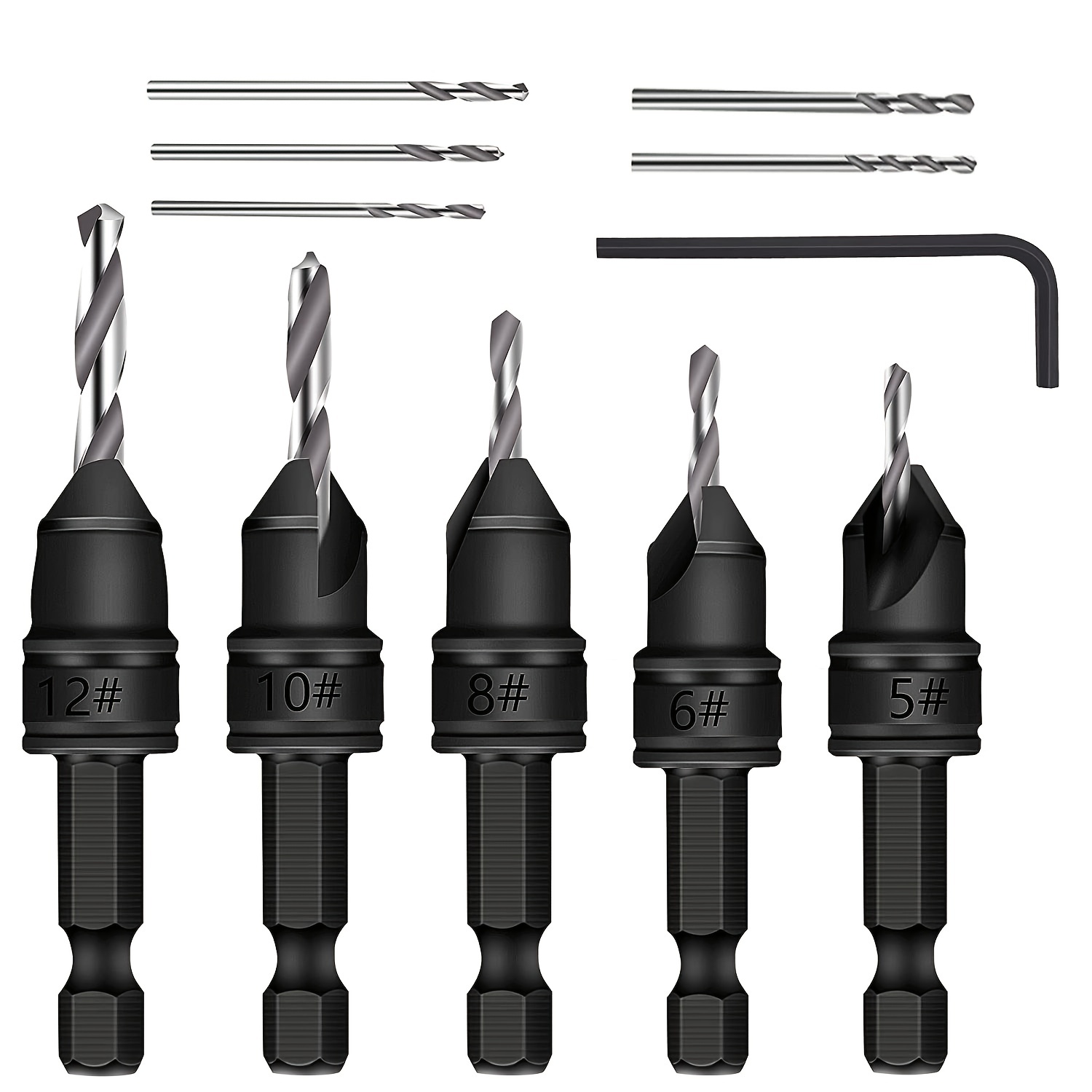

1 Set, Countersink Drill Bit Set, 5pcs Free Replaceable Hss Drill Bits For Wood Quick-change Chamfered Adjustable Drilling Tool Kit On Pilot Counter Sink Holes For Woodworking