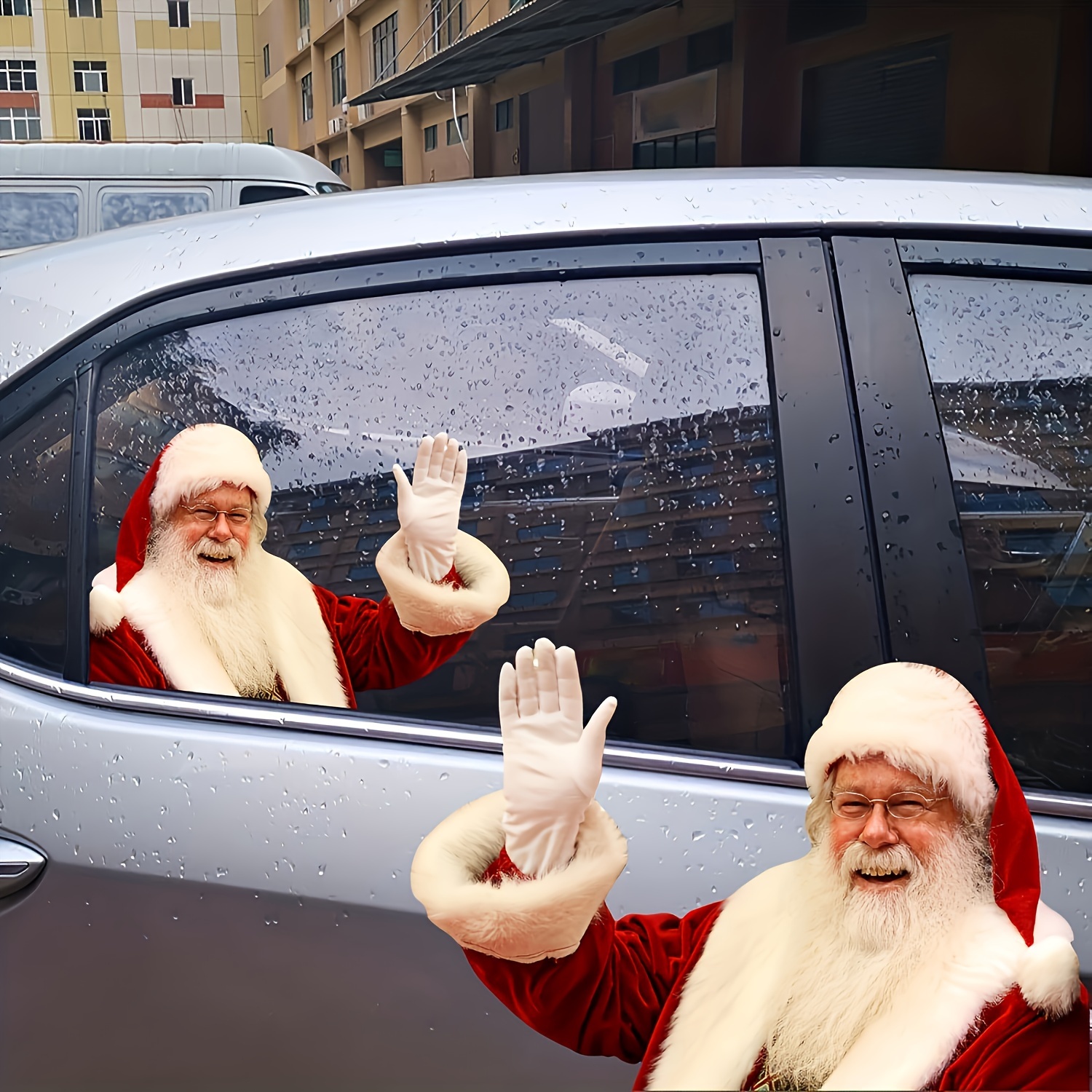 

1pc Waterproof Realistic Santa Claus Sticker Christmas Car Window Glass Decal Decoration Ride With Santa Funny Christmas Window Clings