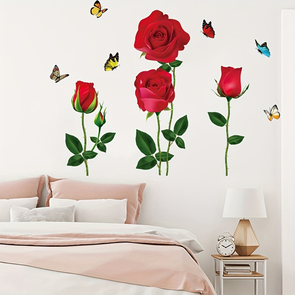 Comprar 2/4/6/8/10 Uds. Pegatinas de pared decorativas DIY con patrón de  PVC, pegatinas de vinilo de rosas extraíbles con flores para dormitorio