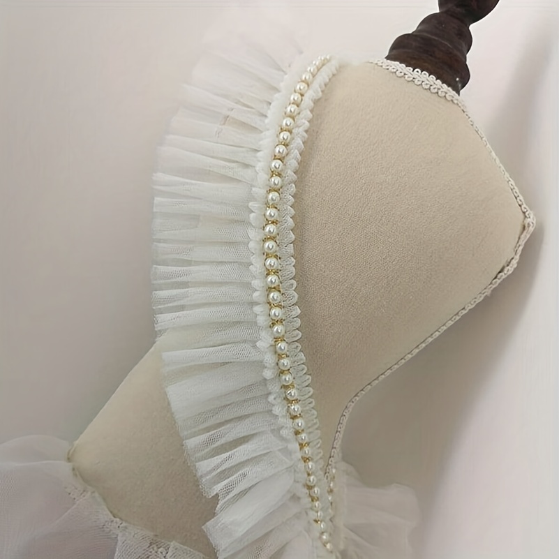 1 Yard Ruffle Trim Pearl Skirt Dress Doll Collar Ribbon - Temu Canada