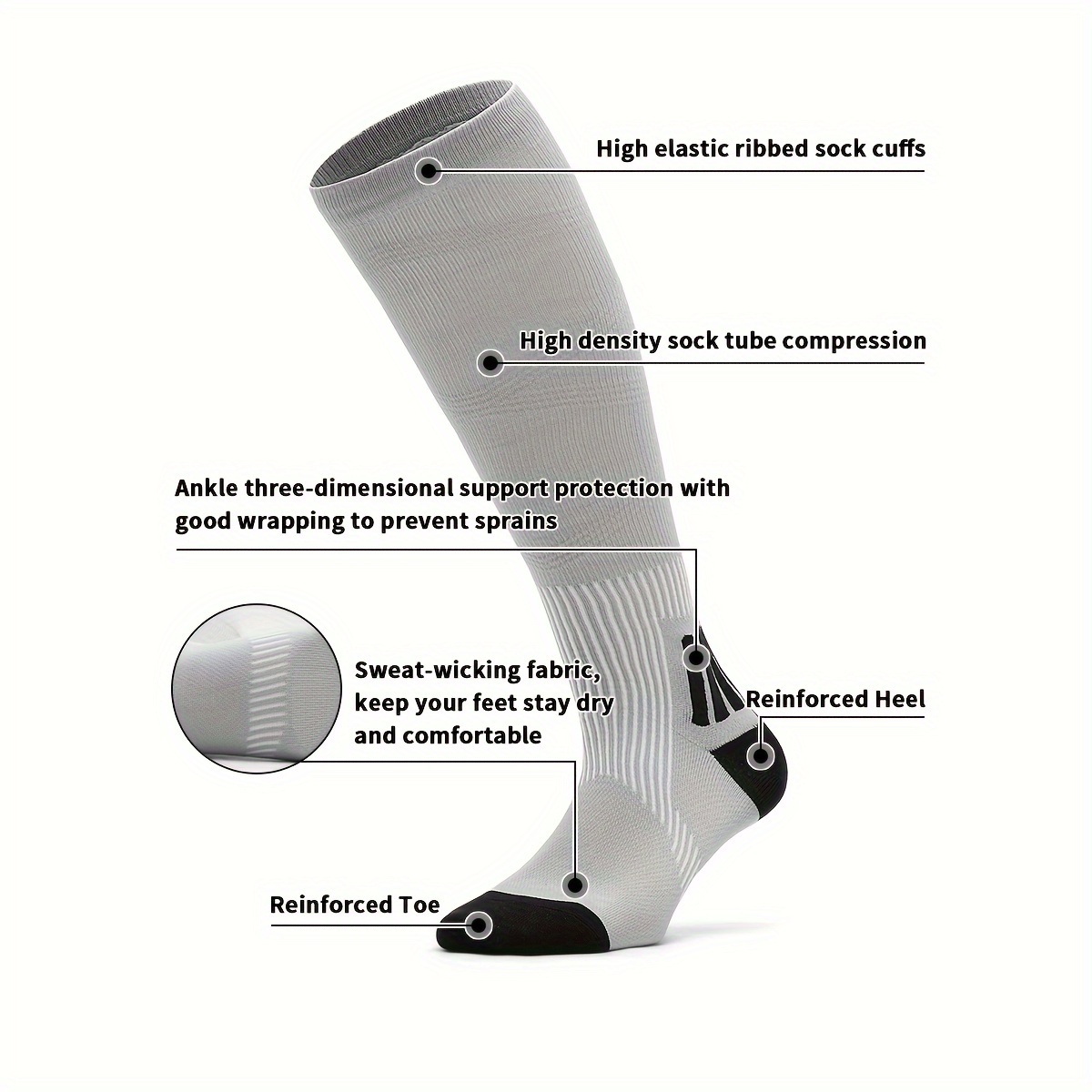 Men's Compression Sport Socks Nylon Blend Sweat Absorbing Breathable Socks
